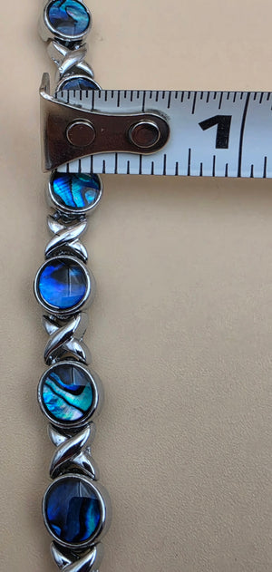 New Zealand Paua Shell/Silvertone XOXO Design 8" Bracelet