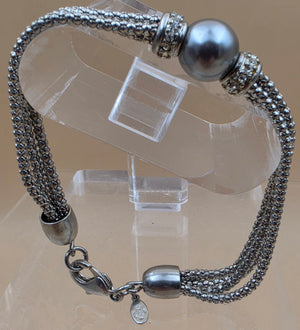 PREMIER DESIGNS Silvertone/8mm Silver Bead/4 Strand Snake Chain 7.25" Bracelet