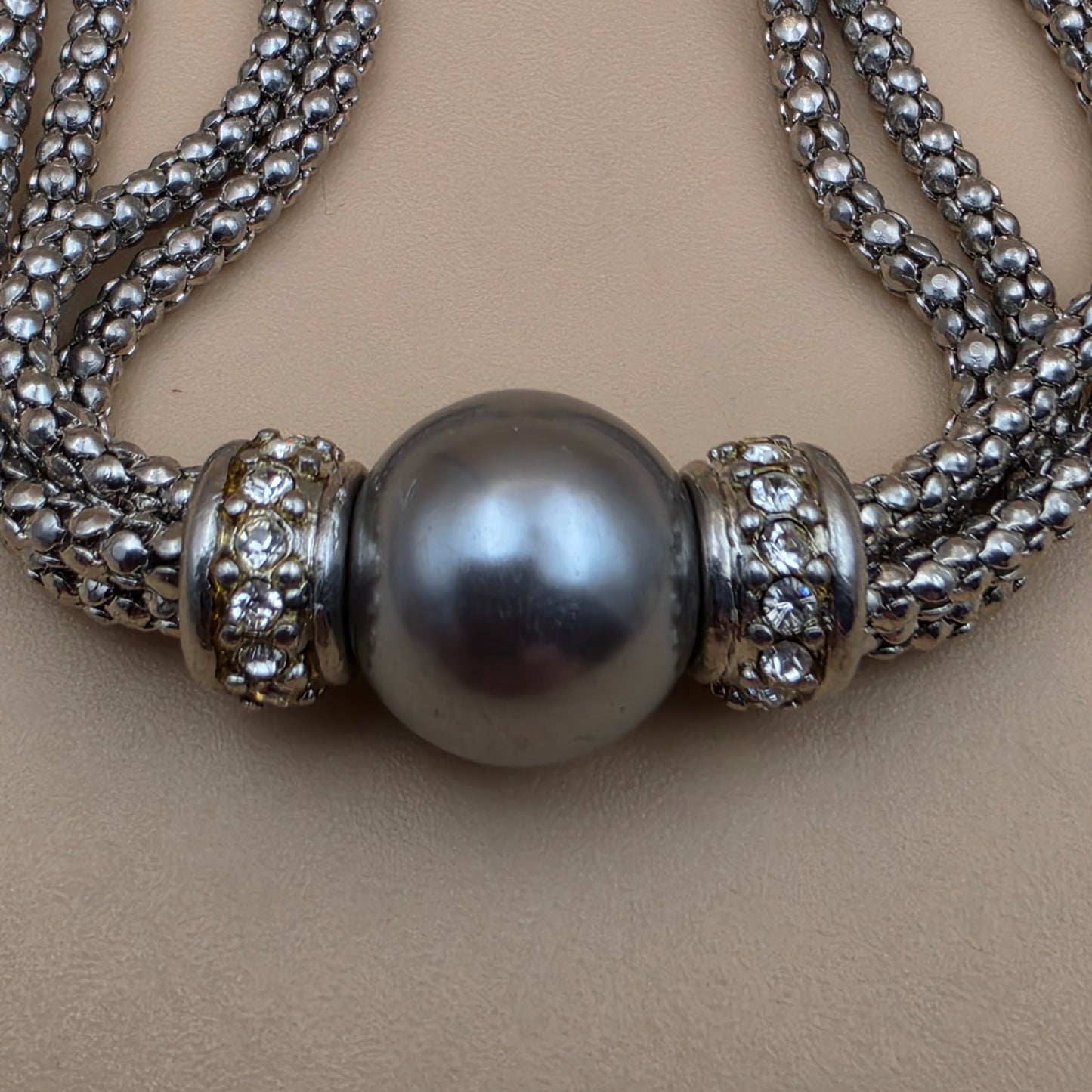 PREMIER DESIGNS Silvertone/8mm Silver Bead/4 Strand Snake Chain 7.25" Bracelet
