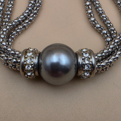 PREMIER DESIGNS Silvertone/8mm Silver Bead/4 Strand Snake Chain 7.25" Bracelet