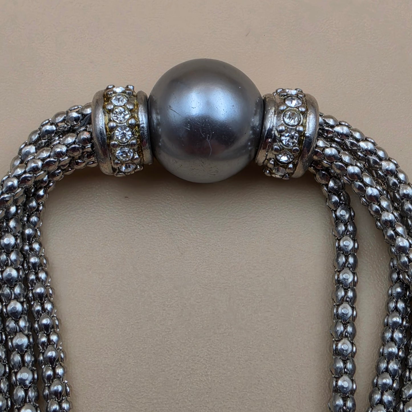 PREMIER DESIGNS Silvertone/8mm Silver Bead/4 Strand Snake Chain 7.25" Bracelet