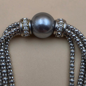 PREMIER DESIGNS Silvertone/8mm Silver Bead/4 Strand Snake Chain 7.25" Bracelet