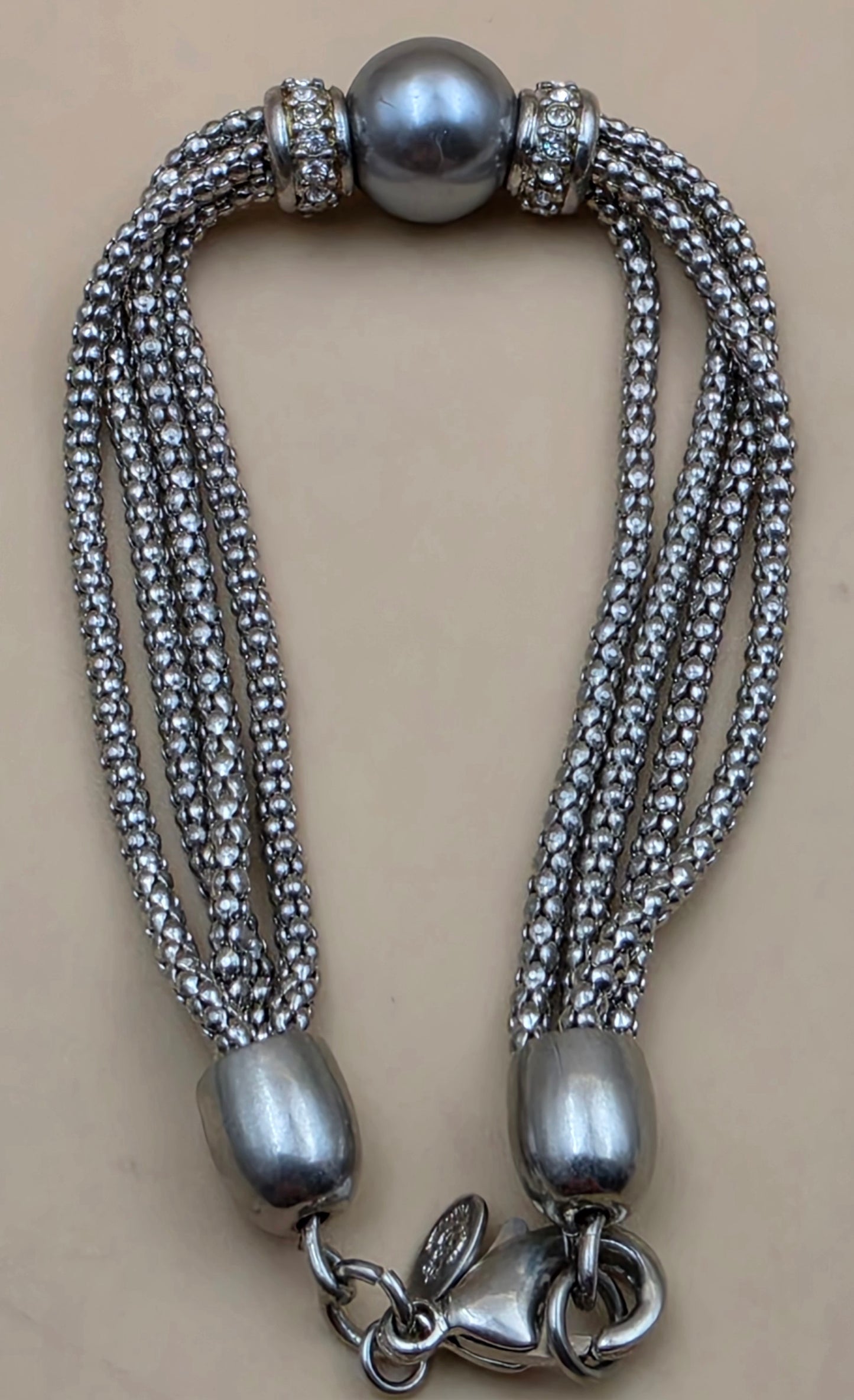 PREMIER DESIGNS Silvertone/8mm Silver Bead/4 Strand Snake Chain 7.25" Bracelet