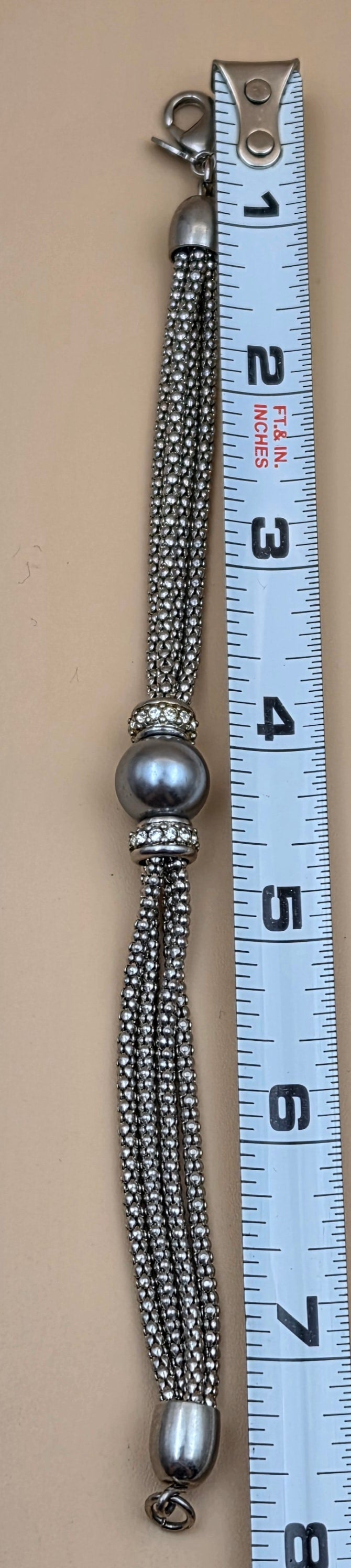 PREMIER DESIGNS Silvertone/8mm Silver Bead/4 Strand Snake Chain 7.25" Bracelet