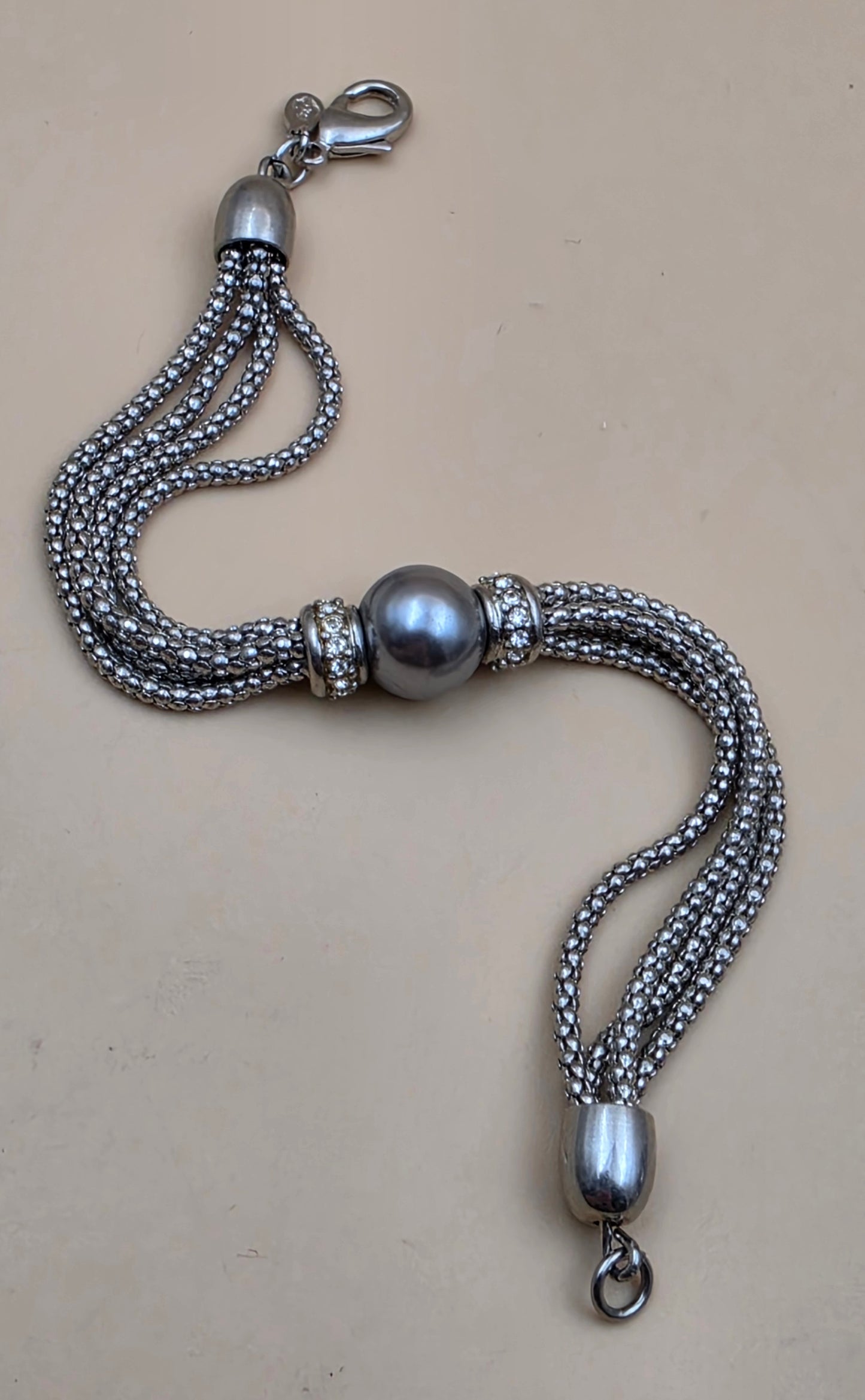 PREMIER DESIGNS Silvertone/8mm Silver Bead/4 Strand Snake Chain 7.25" Bracelet