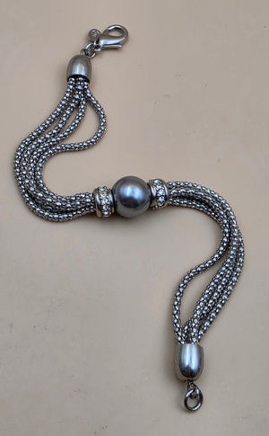 PREMIER DESIGNS Silvertone/8mm Silver Bead/4 Strand Snake Chain 7.25" Bracelet