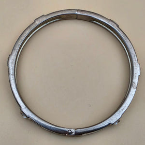 Cream Enamel/Silvertone/Glass Stone 7.5" Bangle Bracelet