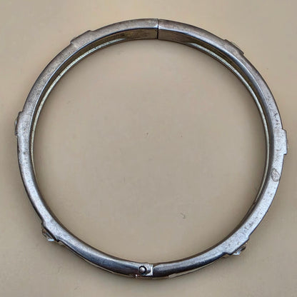 Cream Enamel/Silvertone/Glass Stone 7.5" Bangle Bracelet