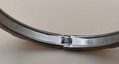 Cream Enamel/Silvertone/Glass Stone 7.5" Bangle Bracelet