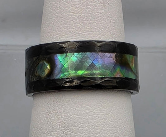 Abalone Inlaid/Faceted Cut Band Ring Size 5.75