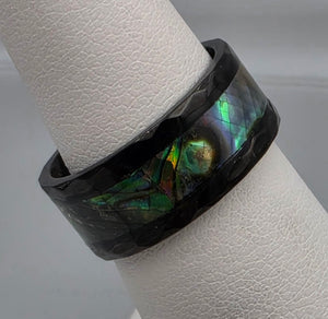 Abalone Inlaid/Faceted Cut Band Ring Size 5.75