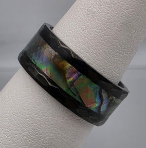 Abalone Inlaid/Faceted Cut Band Ring Size 5.75