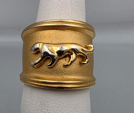 Gold Plated Mid Century Panther Ring Size 6