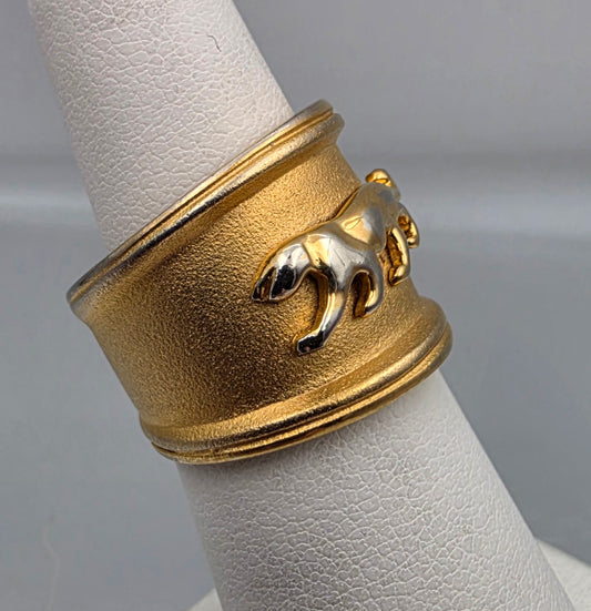 Gold Plated Mid Century Panther Ring Size 6