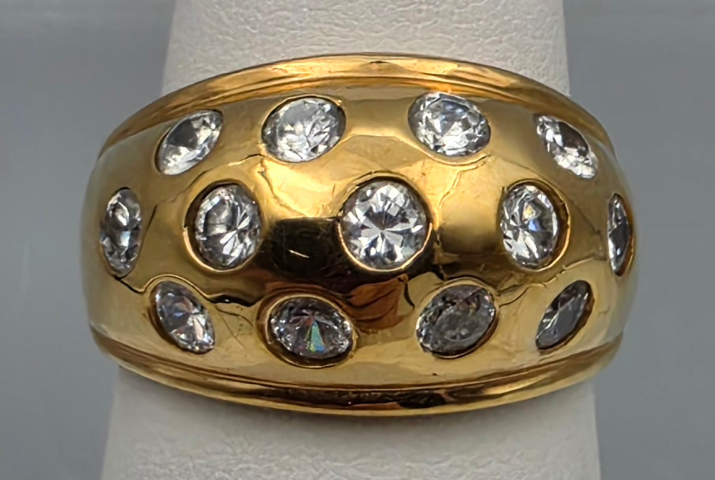 Goldtone /Clear Rhinestone Vintage Dome Ring Size 8