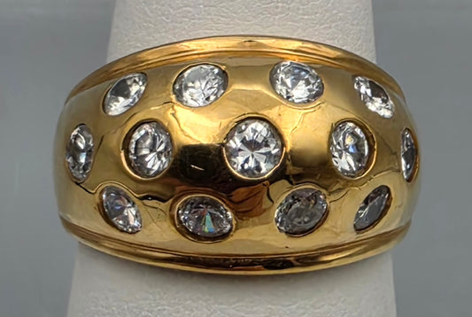 Goldtone /Clear Rhinestone Vintage Dome Ring Size 8