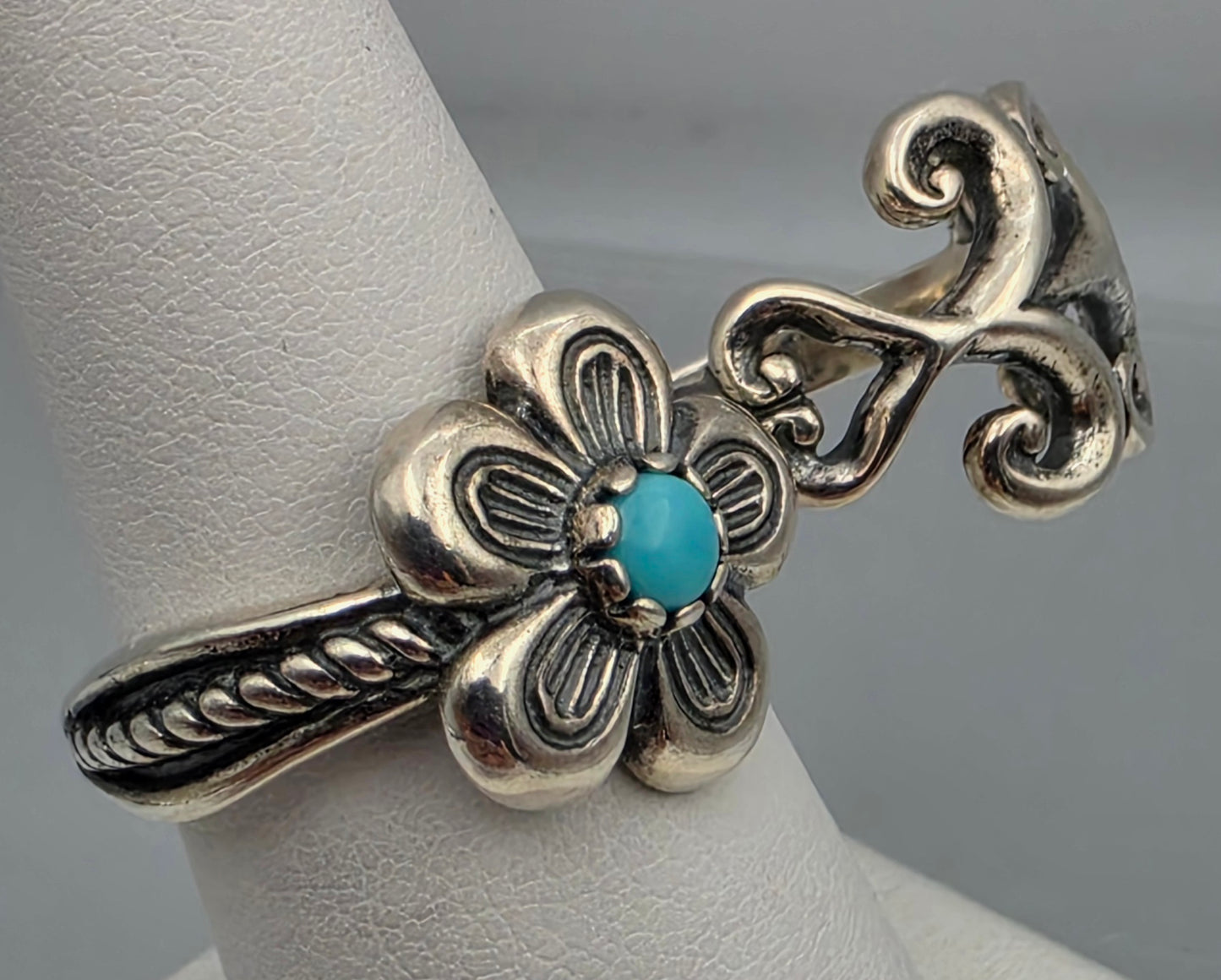 CAROLYN POLLACK Signed Turquoise/Sterling Silver Filagree Double Ring Sizes 8 and 7