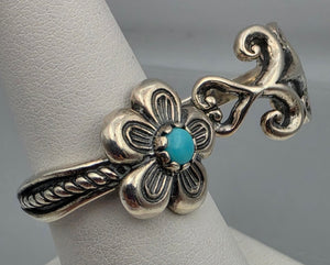 CAROLYN POLLACK Signed Turquoise/Sterling Silver Filagree Double Ring Sizes 8 and 7