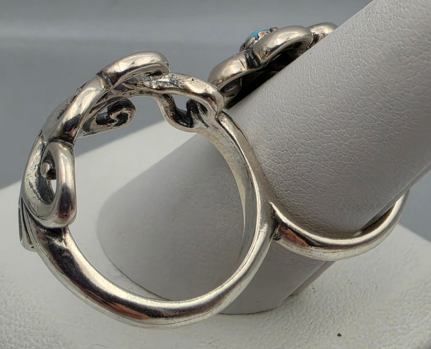 CAROLYN POLLACK Signed Turquoise/Sterling Silver Filagree Double Ring Sizes 8 and 7
