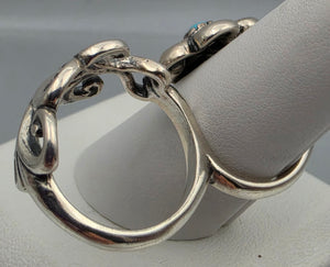 CAROLYN POLLACK Signed Turquoise/Sterling Silver Filagree Double Ring Sizes 8 and 7