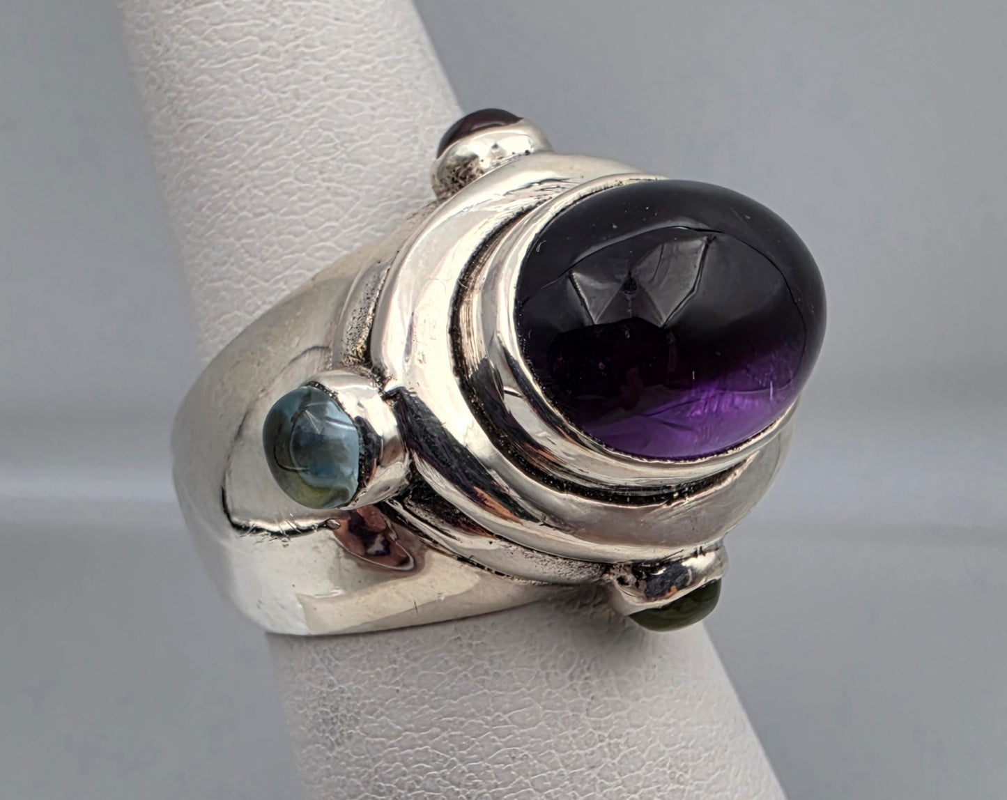 Abstract Minimalist Sterling Silver/Amethyst/Aquamarine/Citrine/Peridot/Ruby Vintage Cocktail Ring Size 5.75