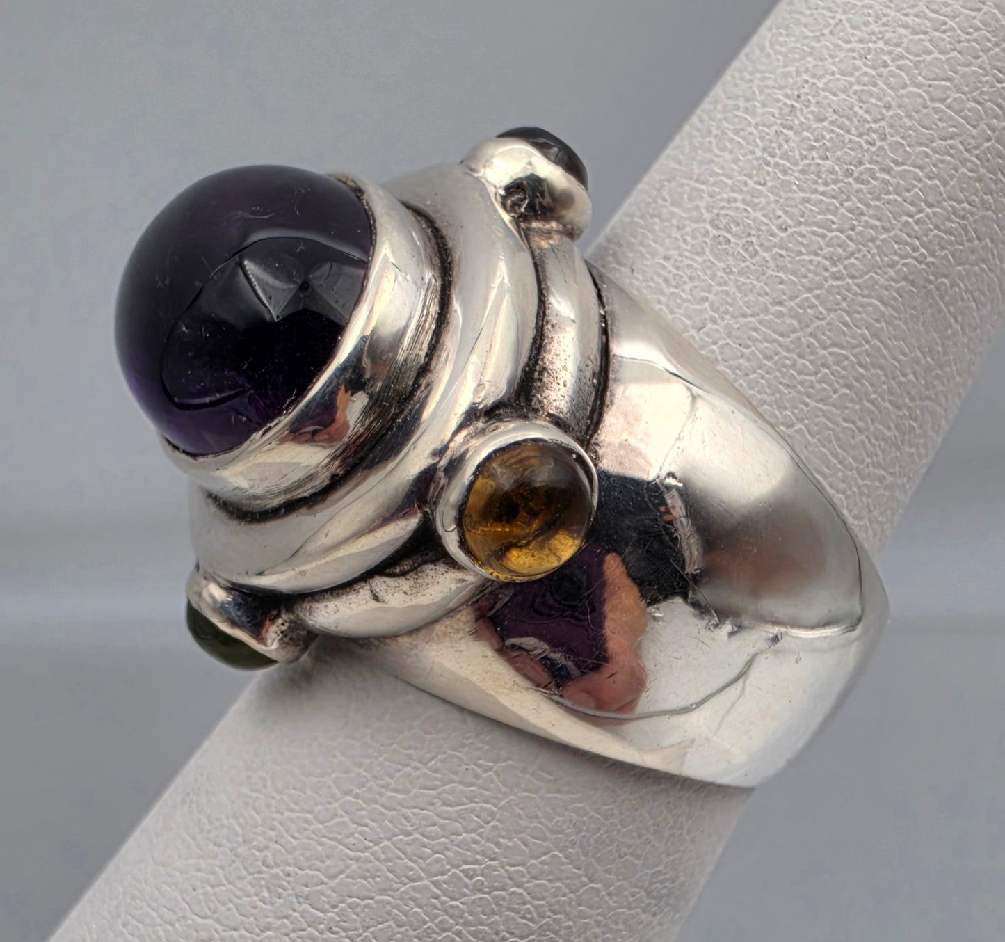 Abstract Minimalist Sterling Silver/Amethyst/Aquamarine/Citrine/Peridot/Ruby Vintage Cocktail Ring Size 5.75