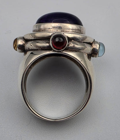 Abstract Minimalist Sterling Silver/Amethyst/Aquamarine/Citrine/Peridot/Ruby Vintage Cocktail Ring Size 5.75