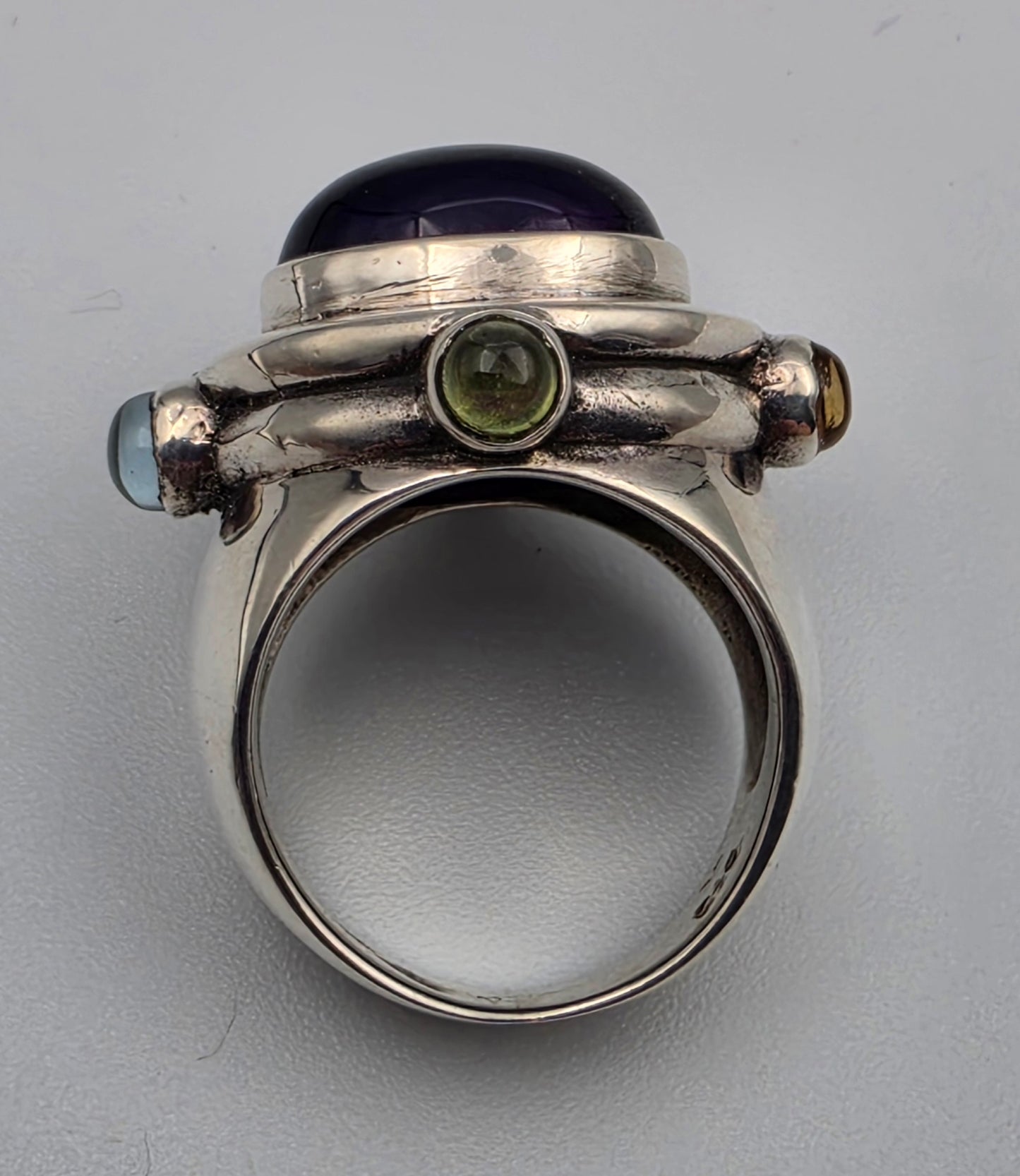 Abstract Minimalist Sterling Silver/Amethyst/Aquamarine/Citrine/Peridot/Ruby Vintage Cocktail Ring Size 5.75