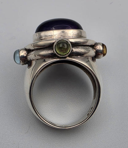 Abstract Minimalist Sterling Silver/Amethyst/Aquamarine/Citrine/Peridot/Ruby Vintage Cocktail Ring Size 5.75