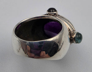 Abstract Minimalist Sterling Silver/Amethyst/Aquamarine/Citrine/Peridot/Ruby Vintage Cocktail Ring Size 5.75