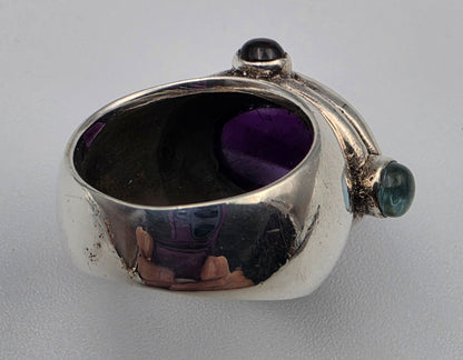 Abstract Minimalist Sterling Silver/Amethyst/Aquamarine/Citrine/Peridot/Ruby Vintage Cocktail Ring Size 5.75