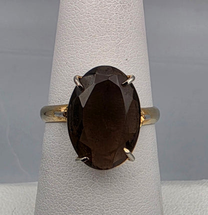 Smoky Quartz/Gold Plated Filagree Ring Size 6.5
