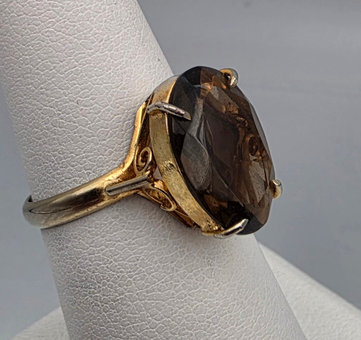 Smoky Quartz/Gold Plated Filagree Ring Size 6.5