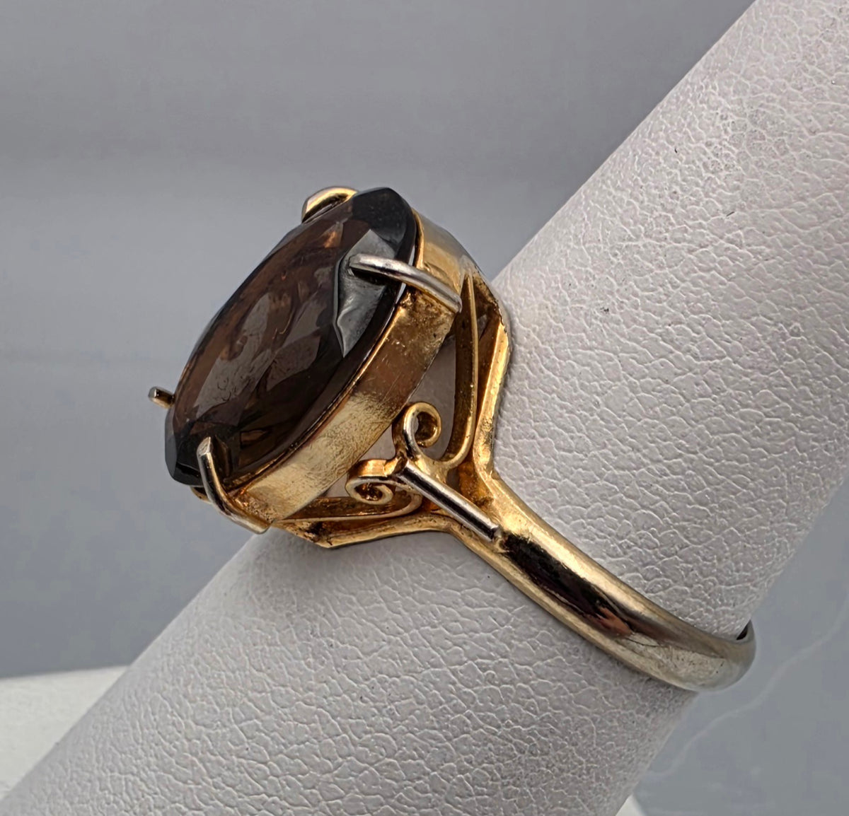 Smoky Quartz/Gold Plated Filagree Ring Size 6.5