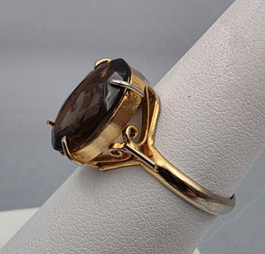 Smoky Quartz/Gold Plated Filagree Ring Size 6.5