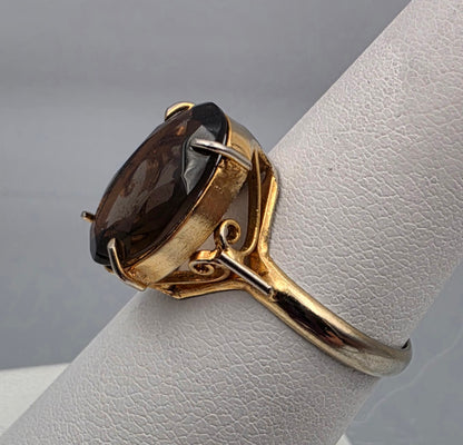 Smoky Quartz/Gold Plated Filagree Ring Size 6.5