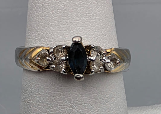18k Gold Electroplated/Blue and Clear Crystal Rhinestone Ring Size 6.75