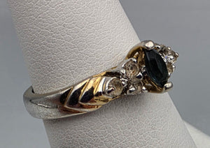 18k Gold Electroplated/Blue and Clear Crystal Rhinestone Ring Size 6.75