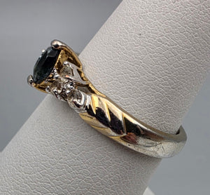 18k Gold Electroplated/Blue and Clear Crystal Rhinestone Ring Size 6.75