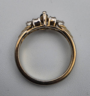 18k Gold Electroplated/Blue and Clear Crystal Rhinestone Ring Size 6.75