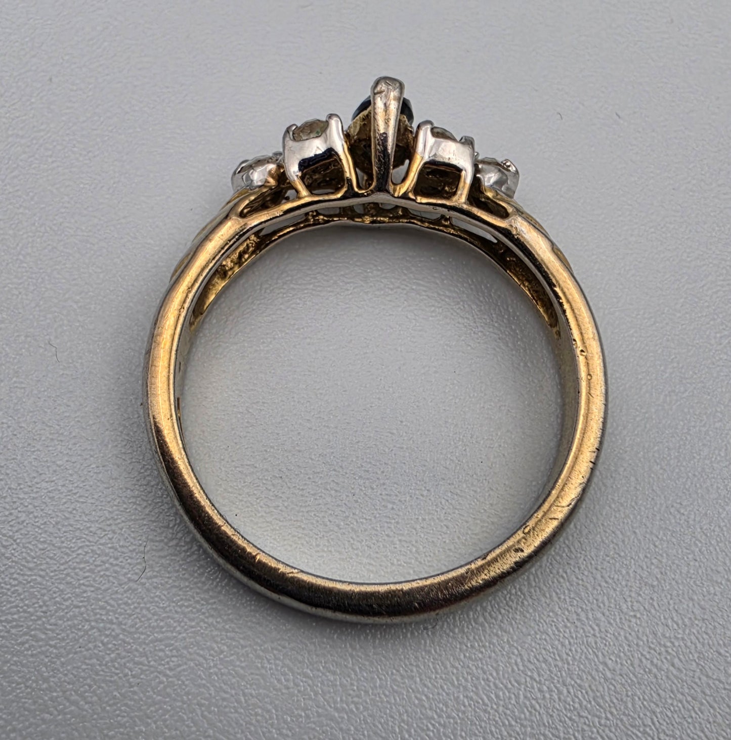 18k Gold Electroplated/Blue and Clear Crystal Rhinestone Ring Size 6.75