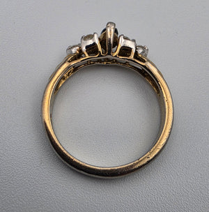 18k Gold Electroplated/Blue and Clear Crystal Rhinestone Ring Size 6.75