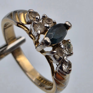 18k Gold Electroplated/Blue and Clear Crystal Rhinestone Ring Size 6.75