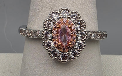 Silver Plated/Rose Gold Tone/Clear/Pink Rhinestone Ring Size 9.25