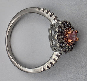 Silver Plated/Rose Gold Tone/Clear/Pink Rhinestone Ring Size 9.25