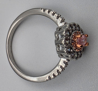Silver Plated/Rose Gold Tone/Clear/Pink Rhinestone Ring Size 9.25