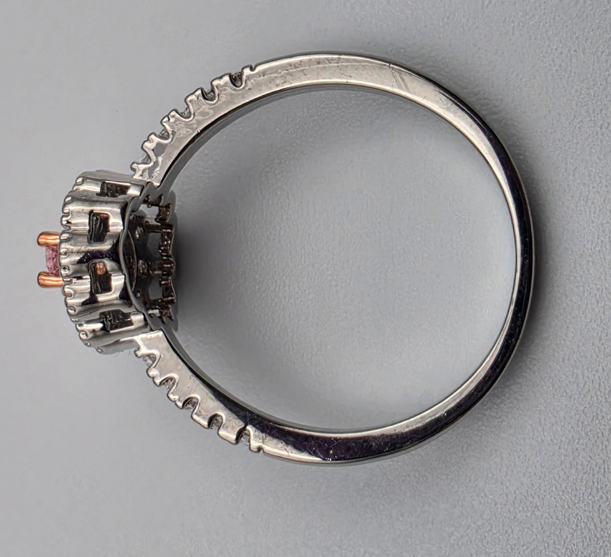 Silver Plated/Rose Gold Tone/Clear/Pink Rhinestone Ring Size 9.25