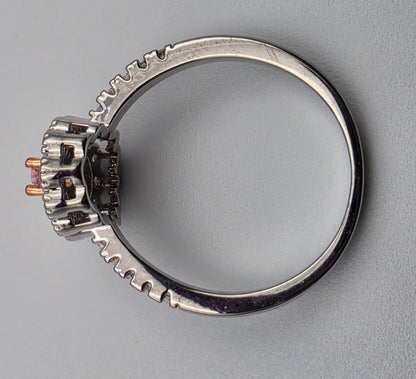 Silver Plated/Rose Gold Tone/Clear/Pink Rhinestone Ring Size 9.25