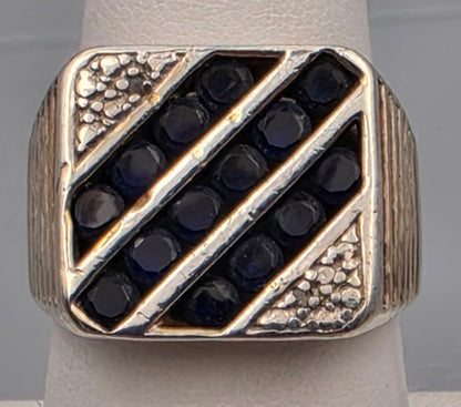 PRIME ART & JEWEL Blue Sapphire/Sterling Silver Mens Ring Size 7.75