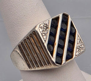 PRIME ART & JEWEL Blue Sapphire/Sterling Silver Mens Ring Size 7.75